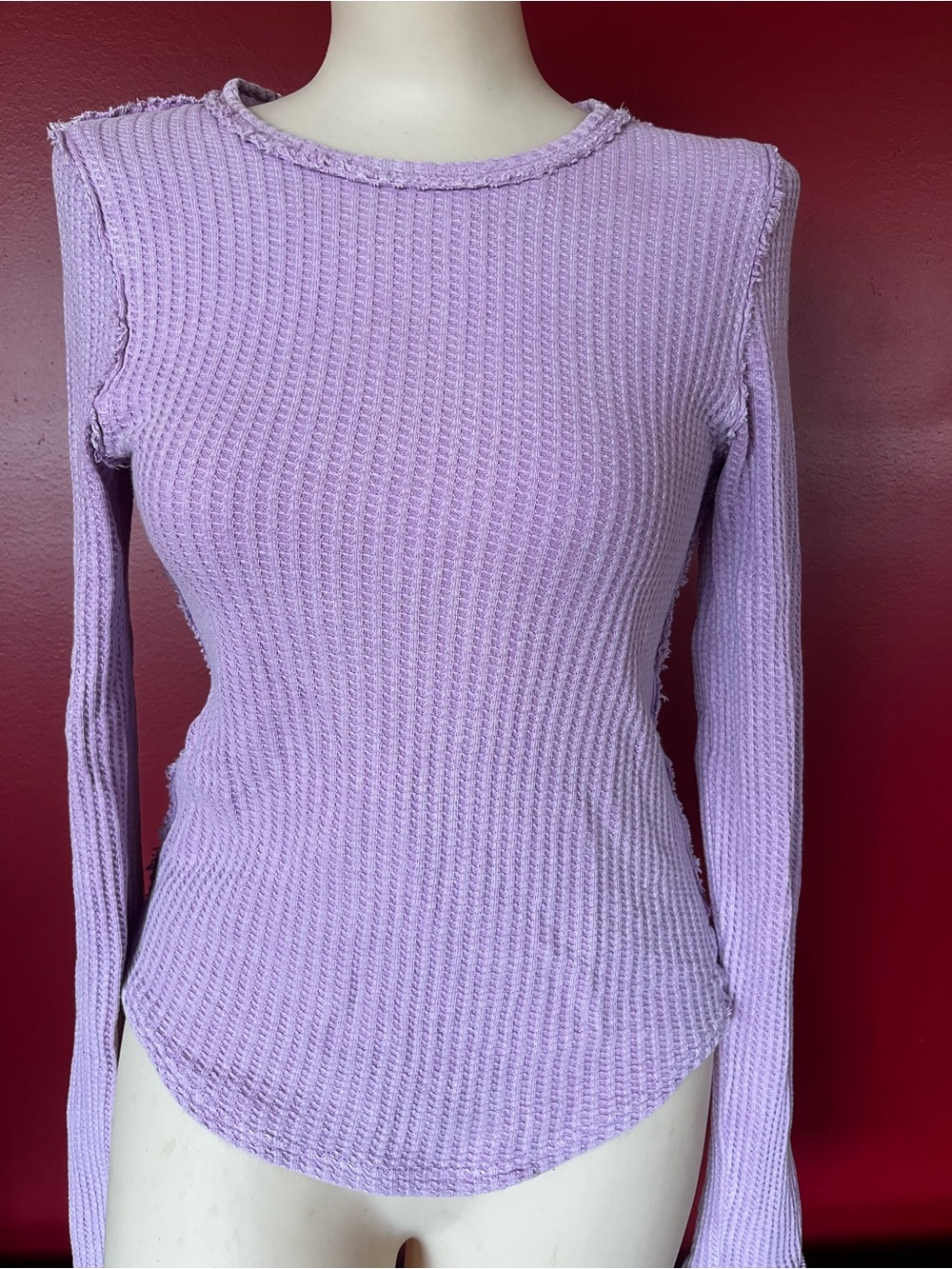 New We The Free Lilac Waffle-Knit Long Sleeve Top